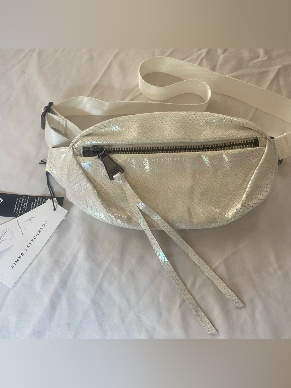 Aimee Kestenberg NWT Milan Bum Bag Crossbody Hologram Snake White Whimsigoth